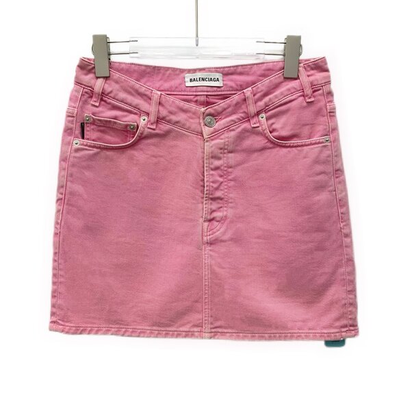 J17061 Balenciaga Pink distressed cotton casual denim skirt Size 38 S Slightly w